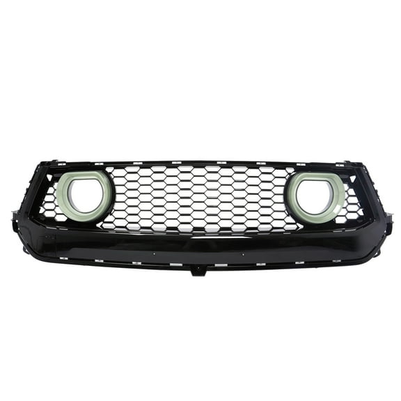 Ikon Motorsports Front Upper Grille, Compatible with 2024-2026 Ford Mustang EcoBoost/GT, Gloss Black Grille with Smoke Lens IKON V1 Style ABS Plastic Replacement Front Bumper Hood Grill w/ LED