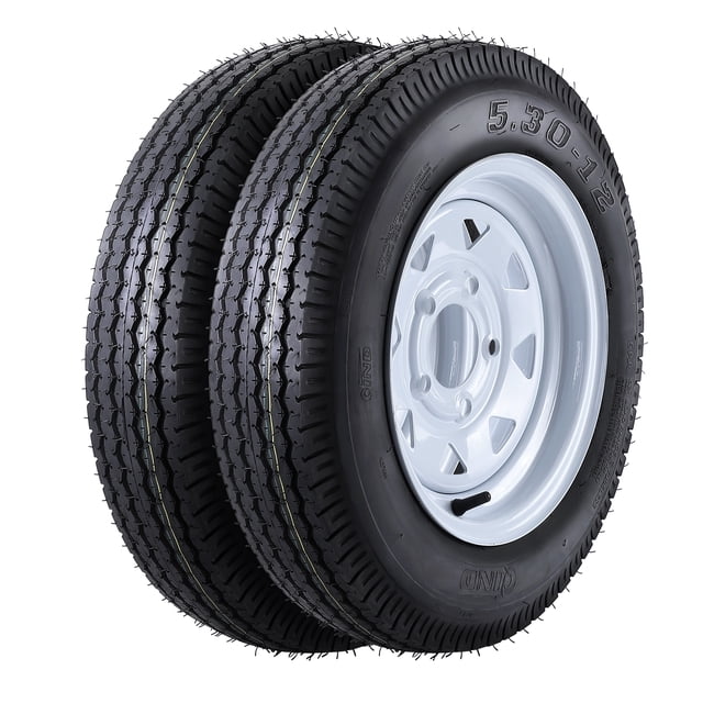 5.30-12 Trailer Tire Wheel 2 Pack with 12 inch Rims, 6 Ply Load Range C 1050 lbs, 5 Lug 4.5 inch Bolt Pattern, Heavy Duty Replacement Assembly for Utility Boat Cargo Trailer