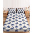 thumbnail image 2 of King Size Fitted Sheet Set - Navy Blue Palm Trees 3 Piece Bedding Sets 16" Deep Pocket Fitted Sheet with 2 Pillowcases, Tropical Summer Seaside Rustic Brushed Microfiber Hotel Luxury Bed Sheets, 2 of 9