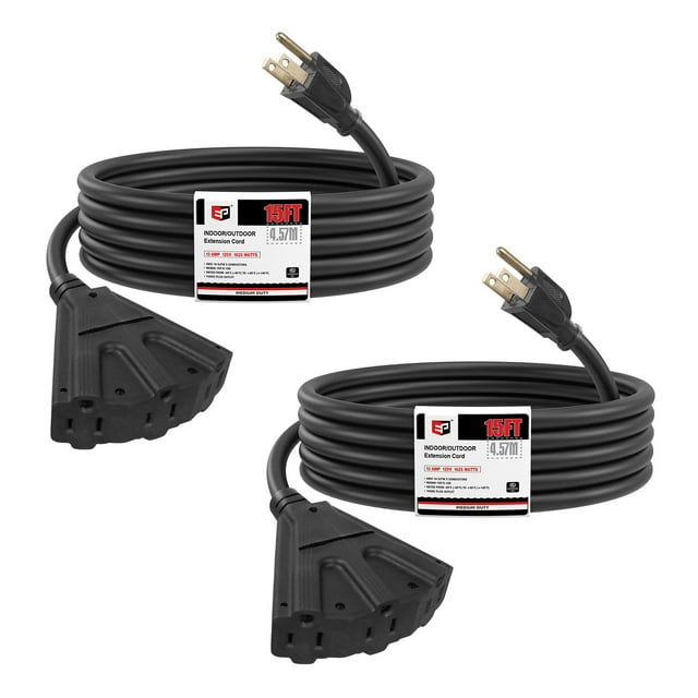 Cable de extensión para exteriores EP, paquete de 2, 4,5 m con 3 salidas 16/3 SJTW