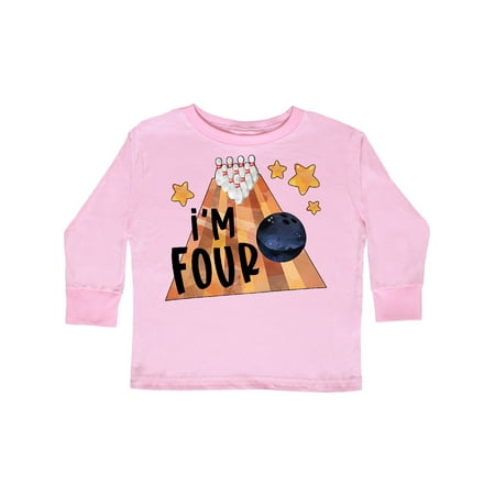 

Inktastic I m Four Bowling Ball and Pins 4th Birthday Gift Toddler Boy or Toddler Girl Long Sleeve T-Shirt