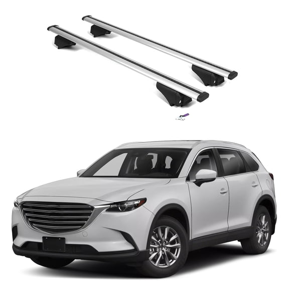 ERKUL Roof Rack Cross Bars for Mazda CX-9 CX9 2016-2023 | Aluminum Crossbars with Anti Theft Lock for Rooftop | Compatible with Flush Rails - Silver