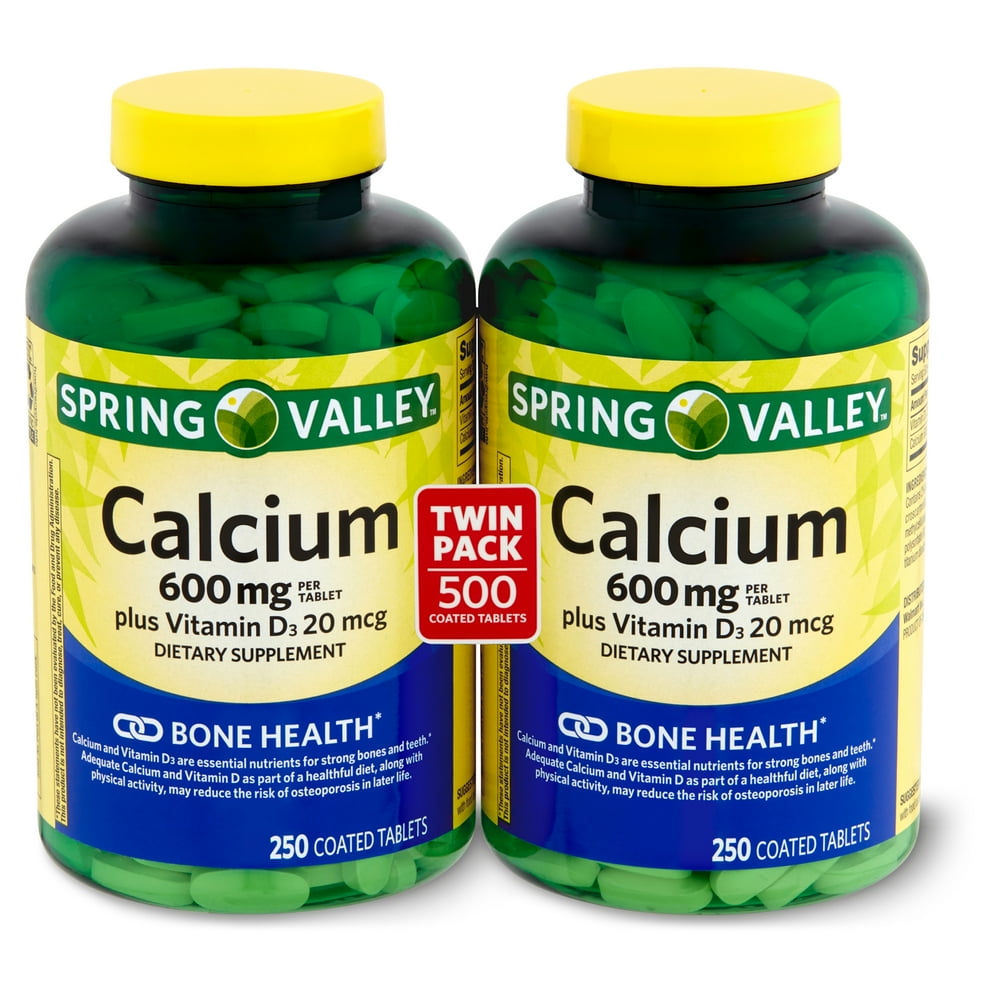 Spring Valley Calcium Dietary Supplement Twin Pack, 600 mg, 250 count