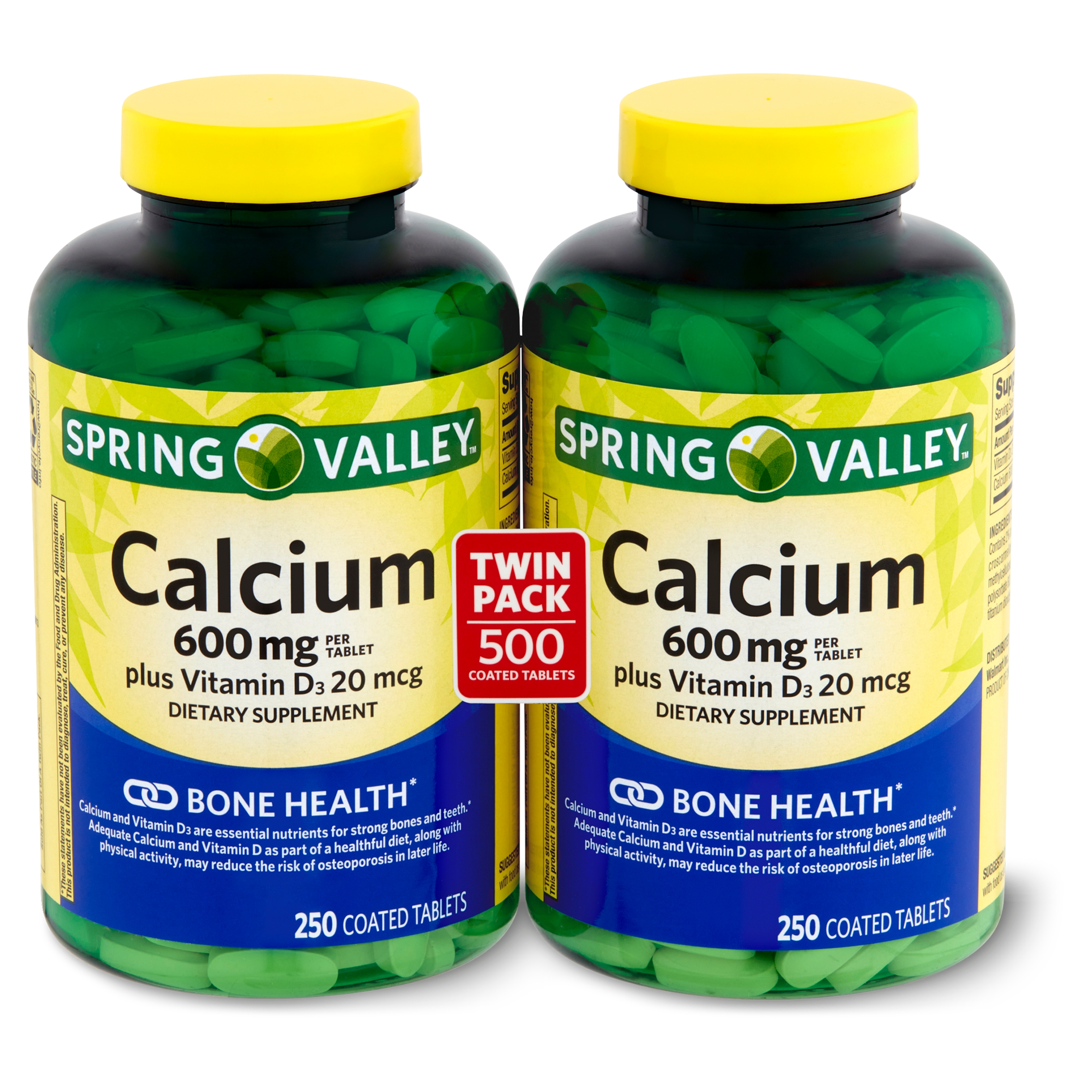 Spring Valley Calcium Plus Vitamin D3 Dietary Supplement, 600 mg, 250 Count, 2 Pack - image 3 of 9