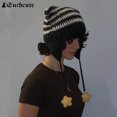 thumbnail image 4 of Gorros de ganchillo a rayas estilo Kpop para mujer, accesorios de punto, gorros kawaii, bonitos jerseys Harajuku, gorras casuales 2023, 4 of 6