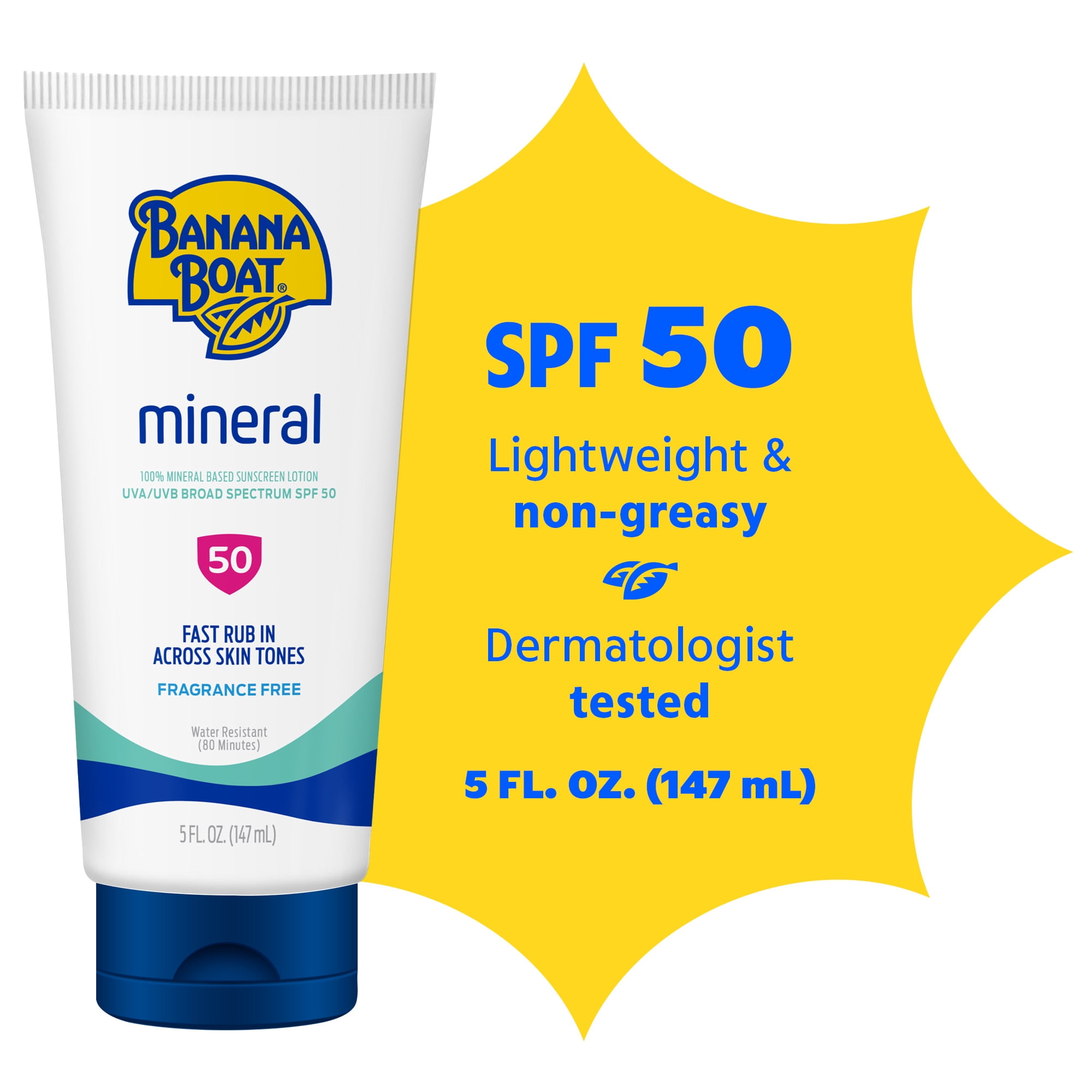 Banana Boat Sensitive Mineral Sunscreen Lotion SPF 50, Sensitive Skin Sunscreen, 6 fl oz