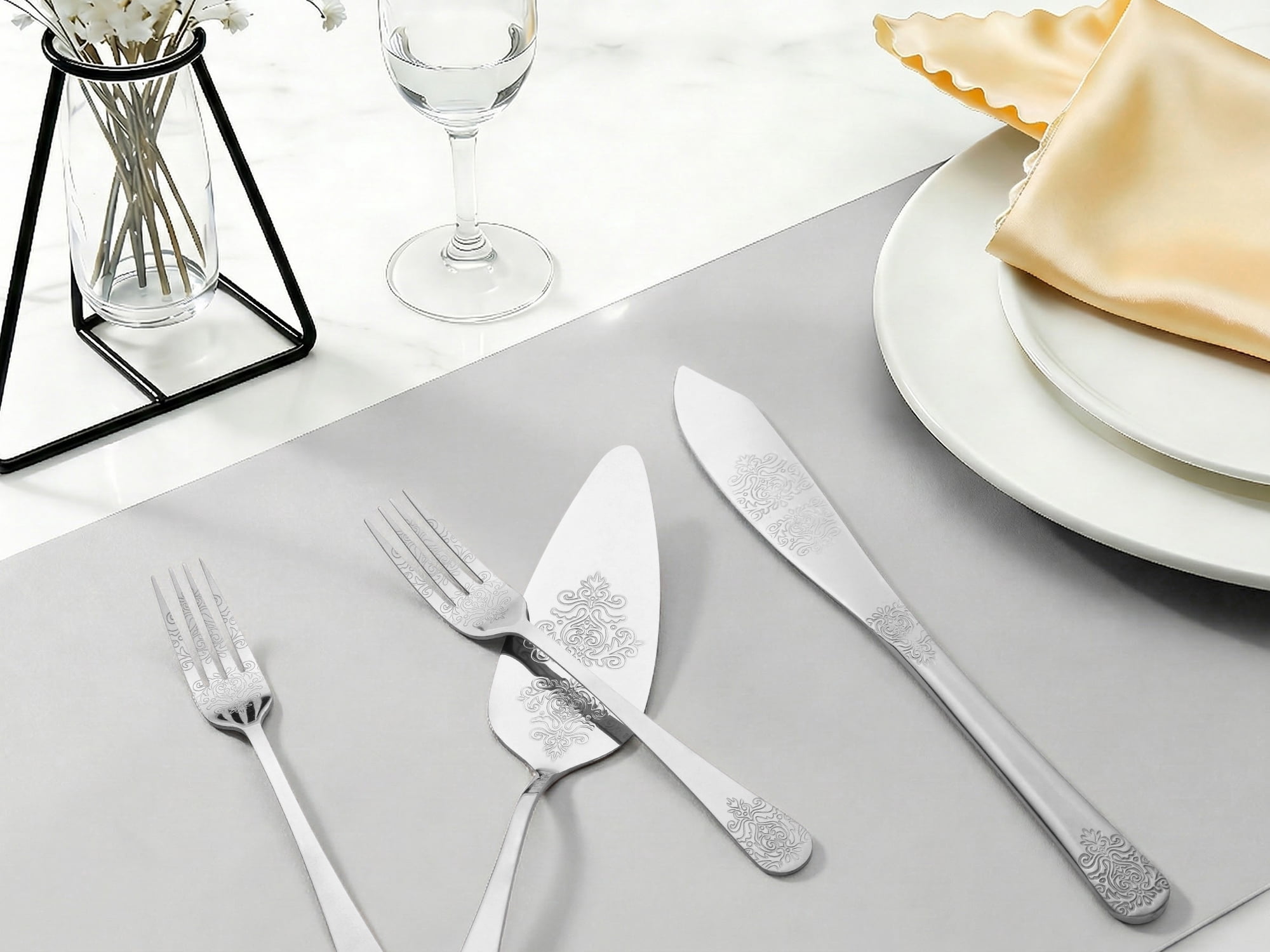Unique Bargains Stainless Steel Silverware Set with Pie Spatula 4 Piece Silver