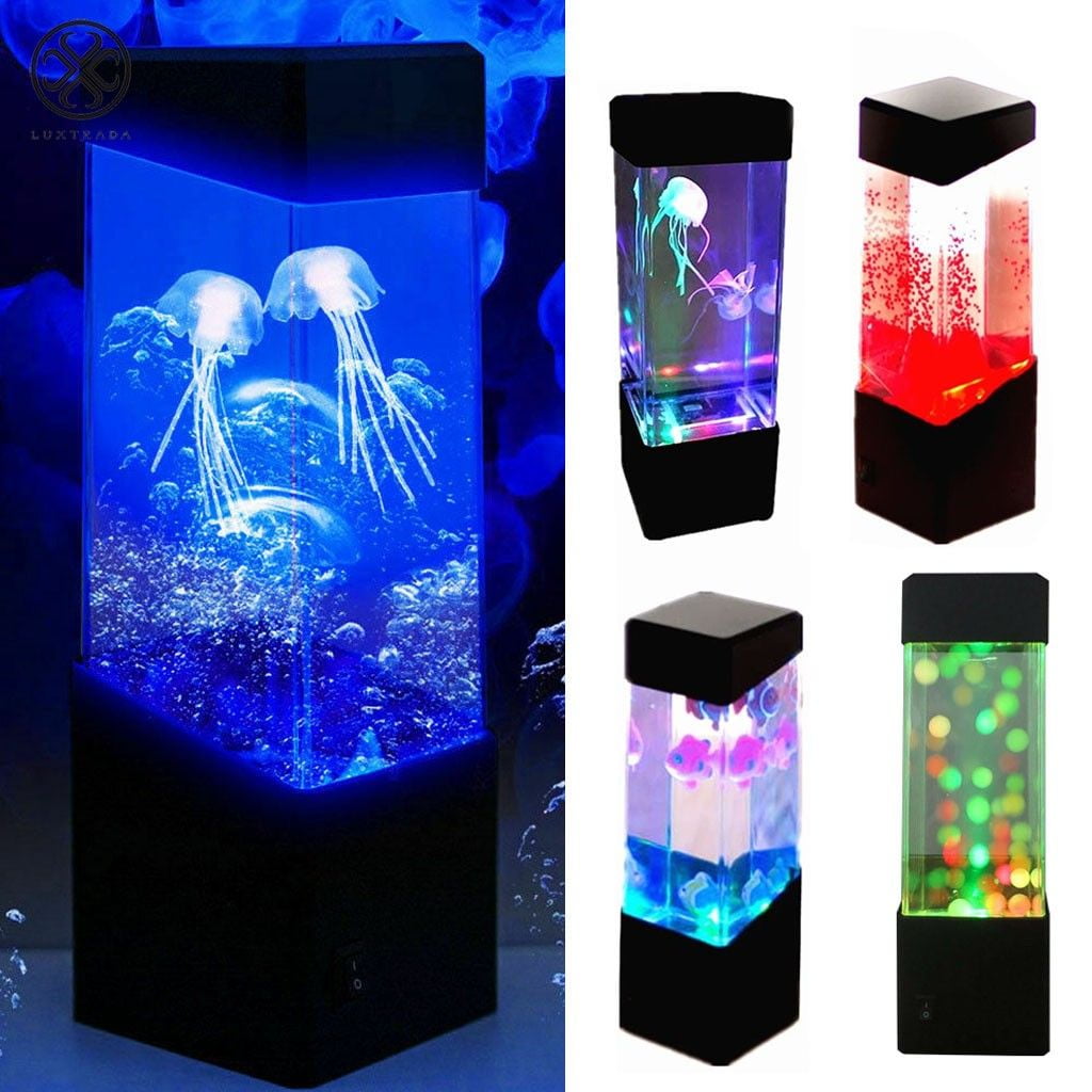 New Jellyfish Volcano Water Aquarium Fish Tank LED Light Lamp Home Room Decor 