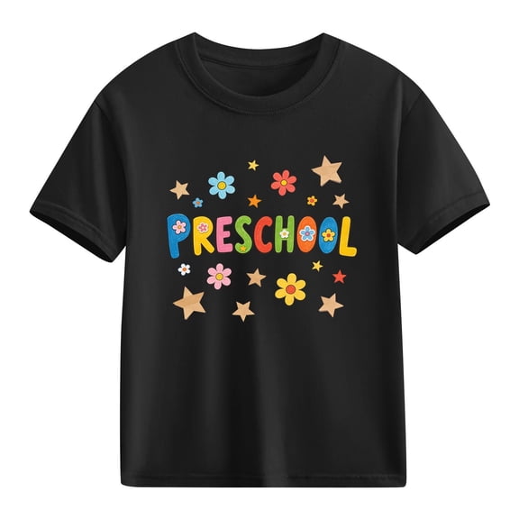 Juslio Boys Letter Pattern Shirts Breathable Crew Neck Casual, Short Sleeved Tops Comfortable T Shirts Sizes 2-18