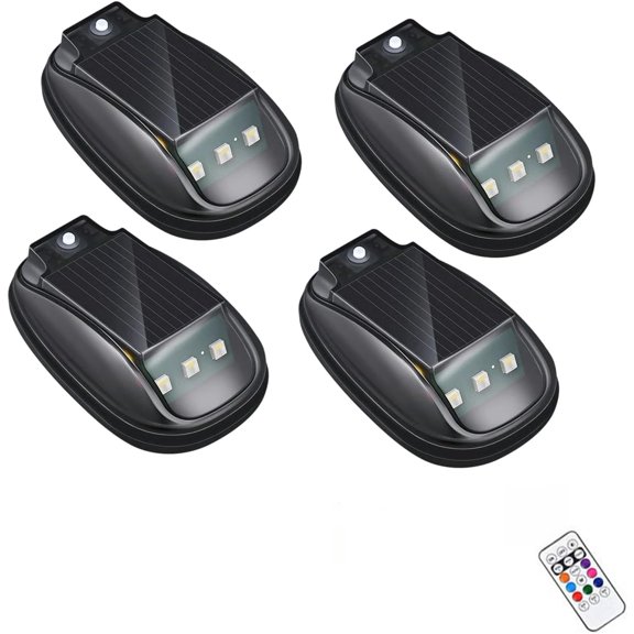 Solar Car Roof RGB Strobe Light with Remote Control, Smart Sensing Marker Light, Waterproof, Wireless LED Mount, Auto Lighting for Motorcycle, Vehicle, Truck Use, Night Driving (4pcs)