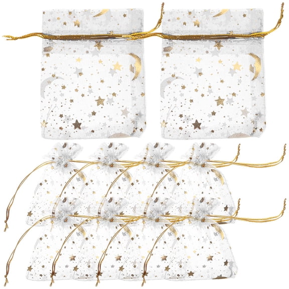 UPOUART 50Pcs Drawstrings Present Goody Bags Drawstring Mesh Pouches Golden For Anniversaries