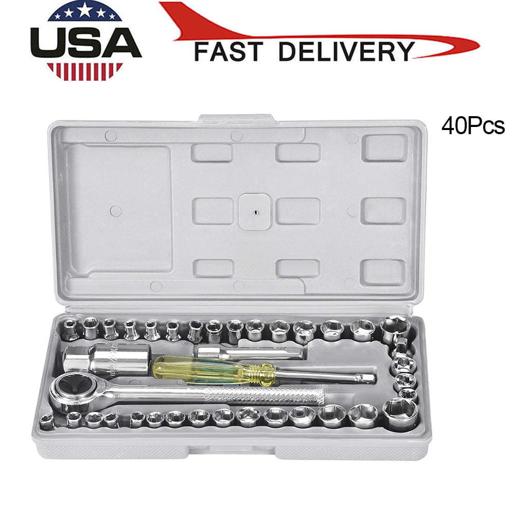 Socket Set Ratchet Wrench with Case Hand Tools 40 Pc SAE/METRIC 1/4" & 3/8" DR 