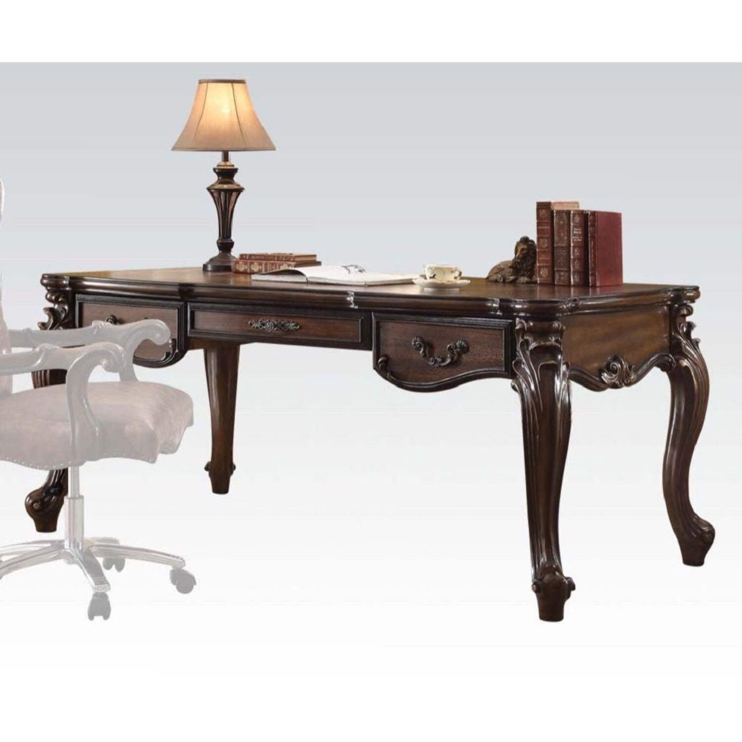 HomeRoots 491398 72 in. Wood Unique Executive Desk with Three Drawers, Dark Brown