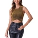 thumbnail image 1 of INSPIRAR CHIC Top Corto Sin Mangas con Brillo de Cuello Redondo y Cruce para Mujeres XL Negro Naranja, 1 of 5