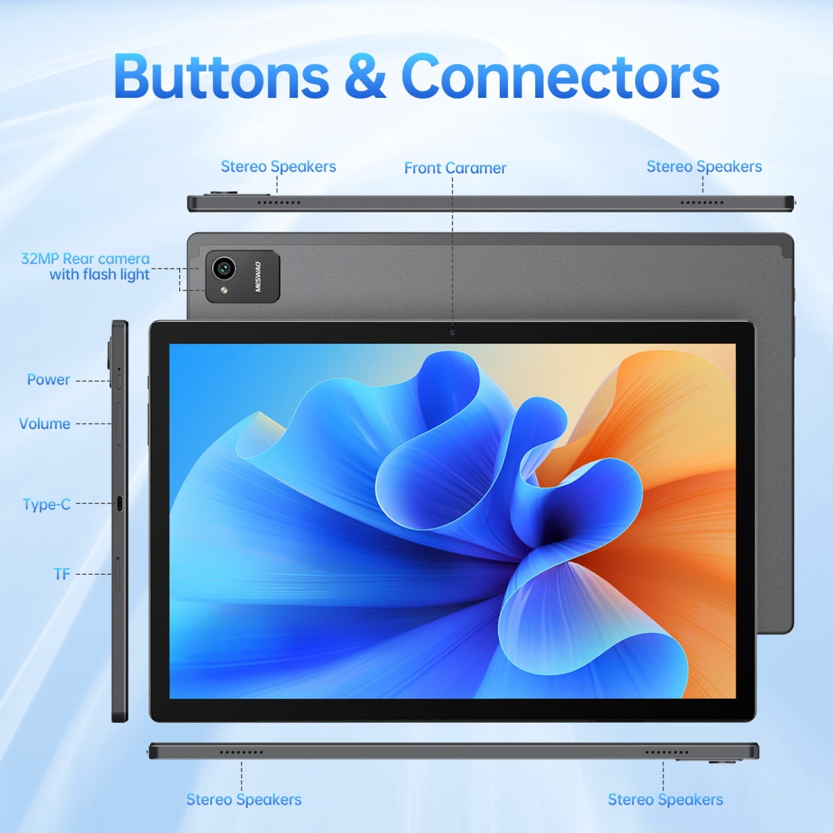 Android Tablet 14 inch Android 12 Tablet, 6GB&128GB Storage(Expand to 256GB), Dual 32MP+5MP Camera, 10000mAh, WiFi, Bluetooth 5.0