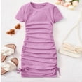 thumbnail image 5 of Girls Purple Bodycon Dress Ruched Short Sleeve Drawstring Side Tie Casual Summer Outfit for Tweens,Size 5-6 T, 5 of 9