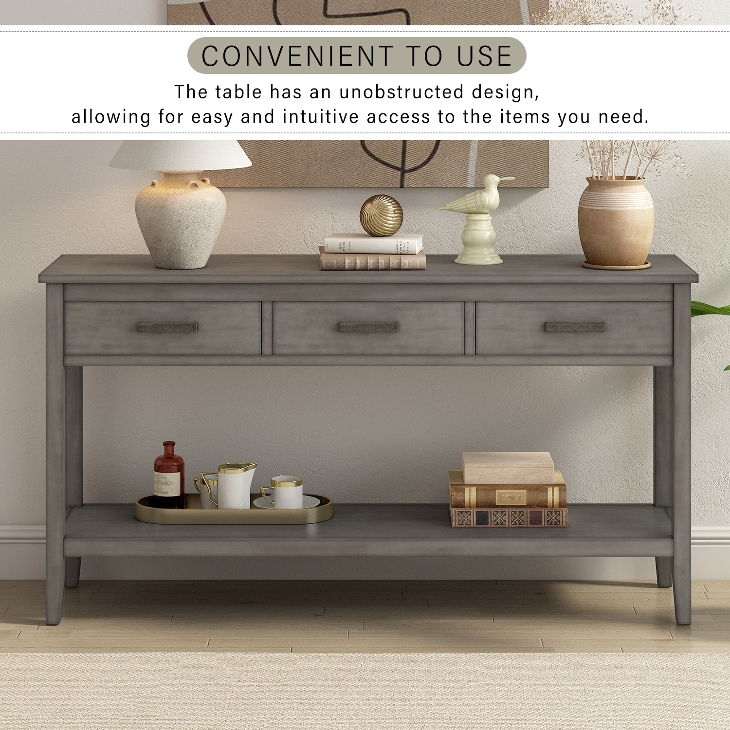 Harper & Bright Designs Rustic Console Table with Drawer, Contemporary Long Sofa Table Entryway Table with Shelf, Entrance Table for Entryway Hallway Living Room, Gray