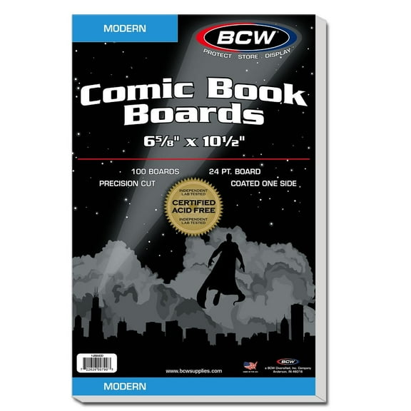 1 pack of 100 BCW Acid Free 6 5/8" x 10 1/2" Modern Comic White Backing Boards