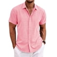 thumbnail image 2 of Dwelliawo Linen Shirt Men Casual Business Dress Shirts Summer Cotton Linen Regular Fit Clothes Short Sleeve Button Down Shirt with Chest Pocket Red 3XL, 2 of 4