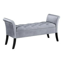 Ako 52 Inch Storage Bench- Button Tufting- Flared Arms- Gray Upholstery