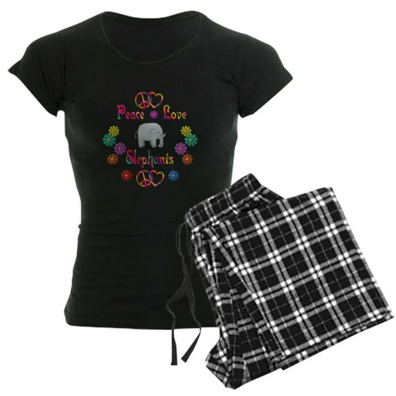 CafePress - Peace Love Elephants Women's Dark Pajamas - Women's Short Sleeve Print T-Shirt and Pants Dark Cotton Pajama Set