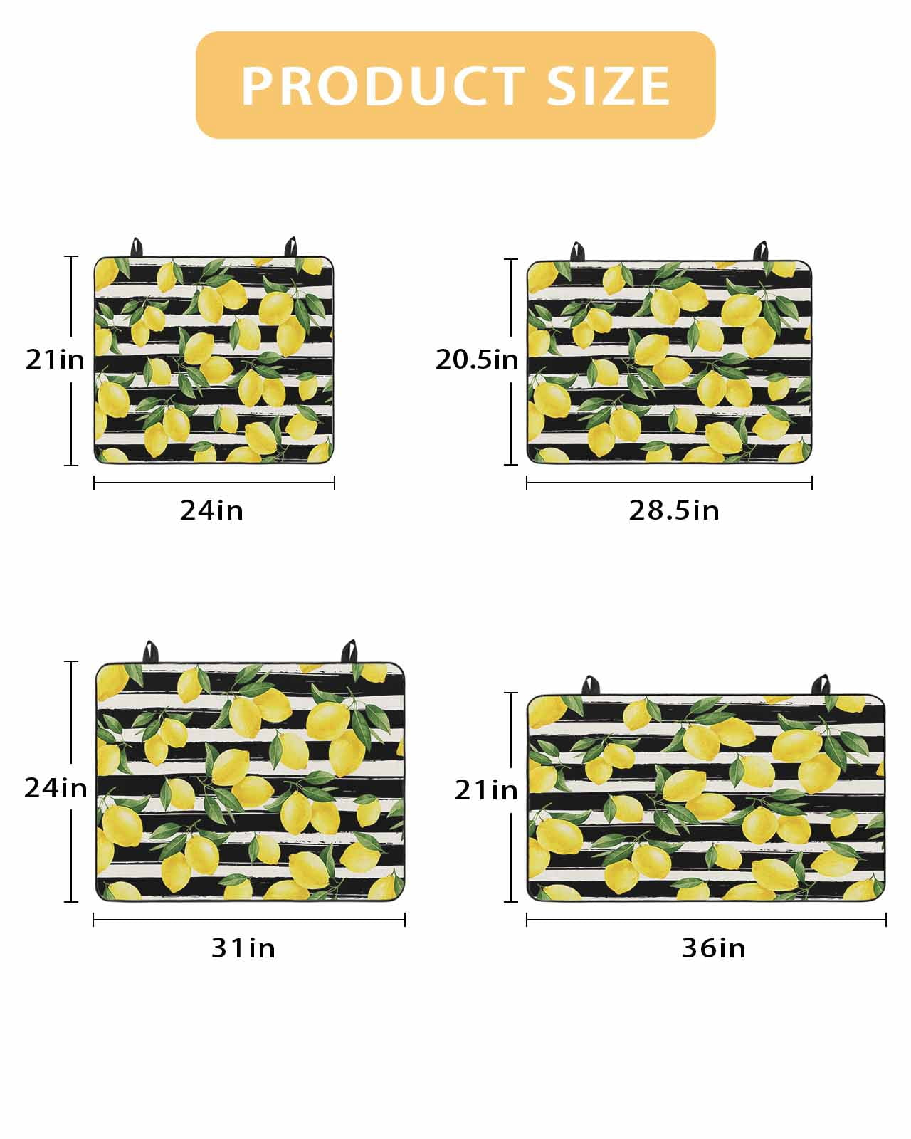 Large Induction Cooktop Protector Mat Yellow Lemons Stove Top Covers for Electric Stove, Summer Citrus Fruits Leaves Black Stripes Decorative Stove Burner Cover Mats, Glass Top Stove Cover