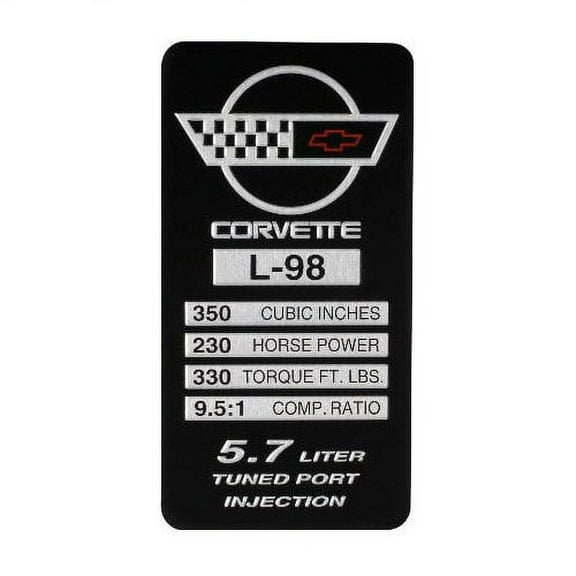 C4 Corvette 1986 w/ Cast Iron Heads Engine ID Spec Metal Data Plate Emblem