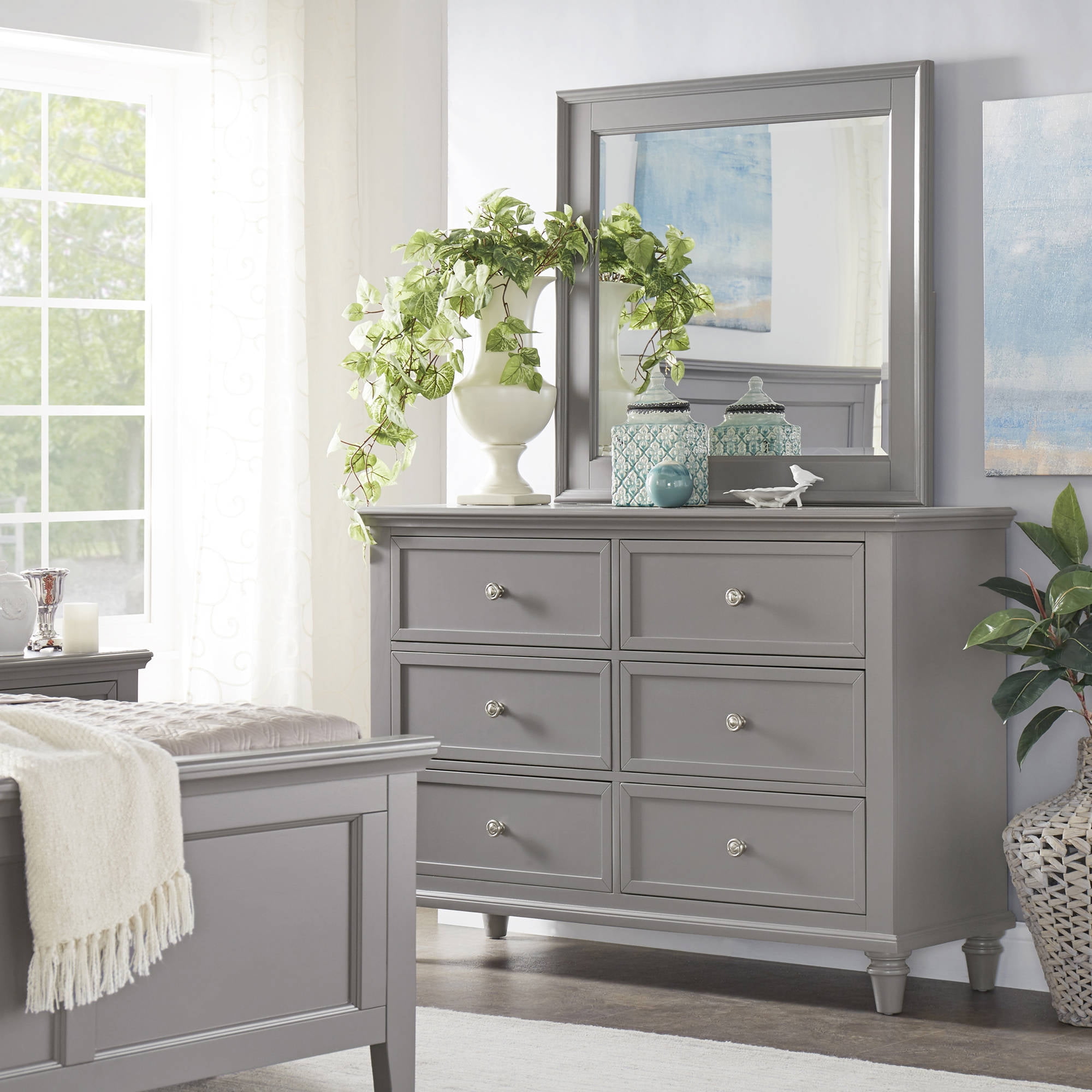 Chelsea Lane Elise 6Drawer Dresser with Mirror, Grey
