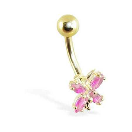 14K Gold Magenta Butterfly Belly Ring
