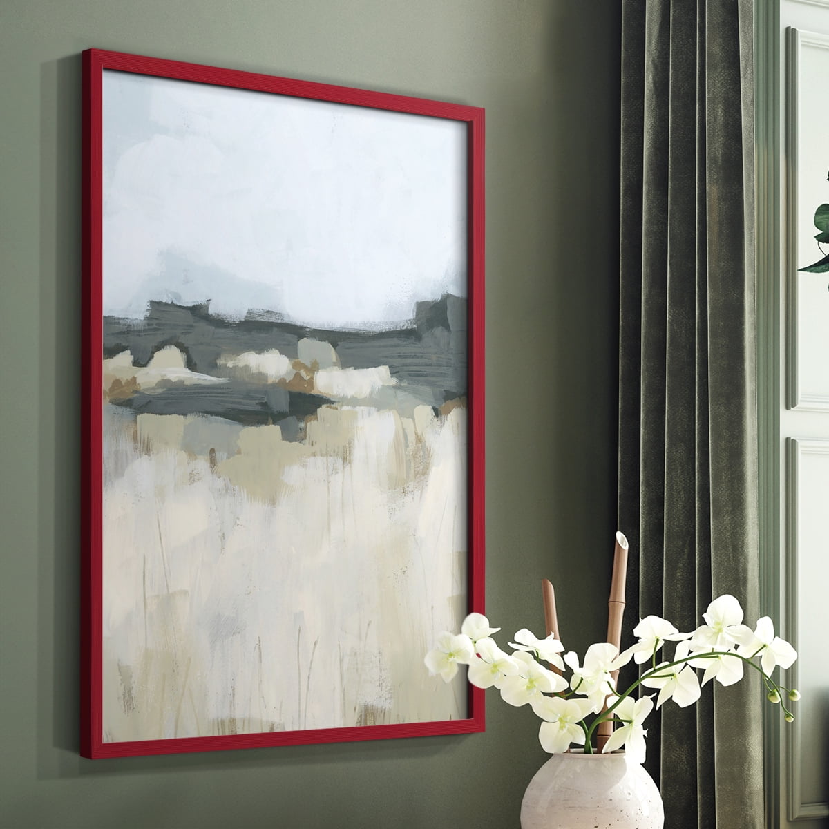 Brushstroke Badlands I Framed Print in Red Solid Wood Framed Print No Nail Hanging