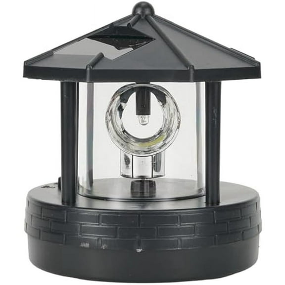 LED Solar Powered Lighthouse,360 Degree Rotating Lamp LED Solar Lighthouse Landscape Path Lights Garden Outdoor Decor B