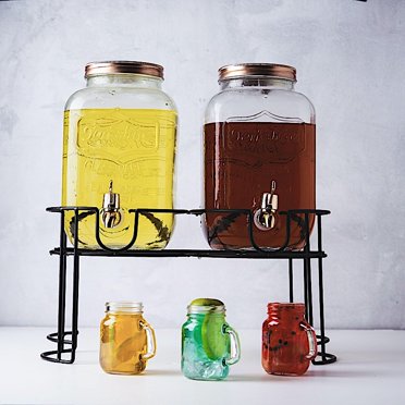 Dual Mason Jar Drink Dispensers with Metal Stand 4-Liters Each ...