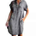 thumbnail image 3 of 2023 Été Col à Revers Manches Courtes Robe en denim Ajustée Chemise Longue en denim Femme, 3 of 5