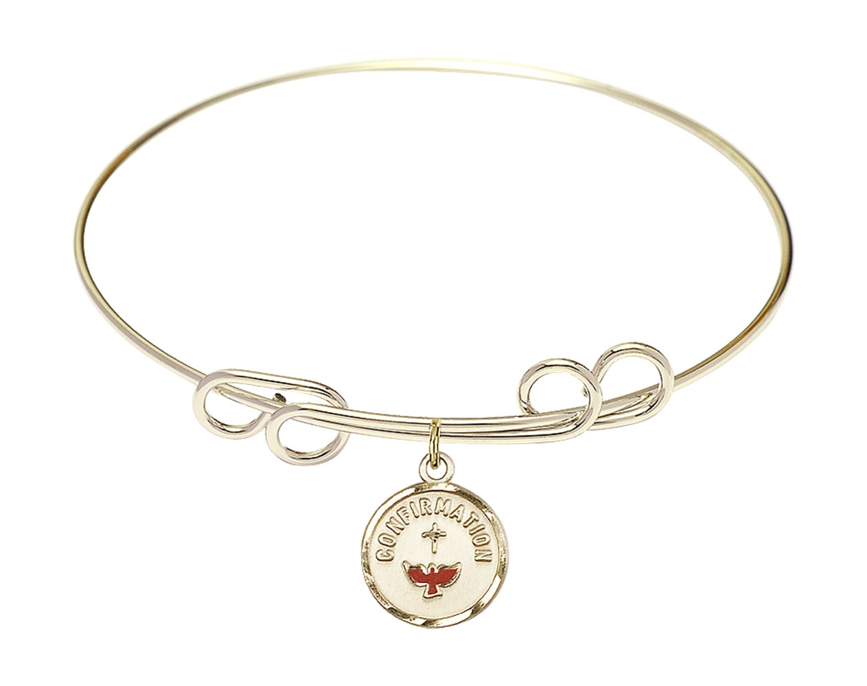 Confirmation Charm On A 8 Inch Round Double Loop Bangle Bracelet