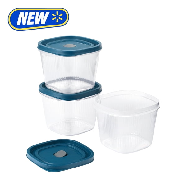 Mainstays Reusable Food Storage Container, Deep Medium Square, Plastic , 3 Pack – 3 Containers with Lids, 8.5 Cups, Ideal for Meal Prep