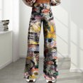 thumbnail image 4 of Joernso Women Retro Casual Pants Mid-rise Button Zipper Fly Wide Leg Long Trousers with Pockets Digital Floral Print Leisure Trousers Streetwear, 4 of 8