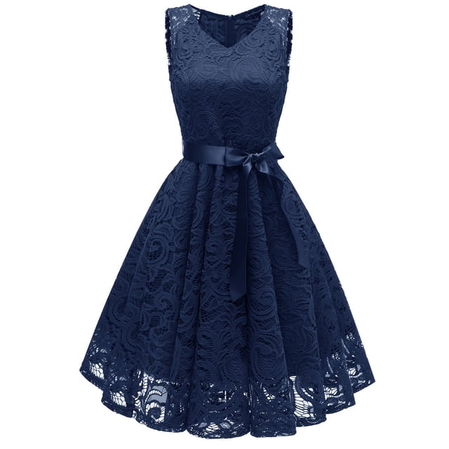 QIPOPIQ Robes Midi pour Femmes à Étages à Manches Courtes Vintage Princesse en Dentelle Florale Robe d'Été Cocktail à Col en V Robe Trapèze de Soirée Offres 2023