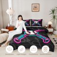 thumbnail image 3 of Erosebridal Black Marble Pink & Cyan Neon Baseball & Bat Graphic Queen Comforter Set 3pcs, Sport Graphic Bedding Comforter Set for Boys And Girls Kids,Black Reversible,Lightweight Room Decor, 3 of 6