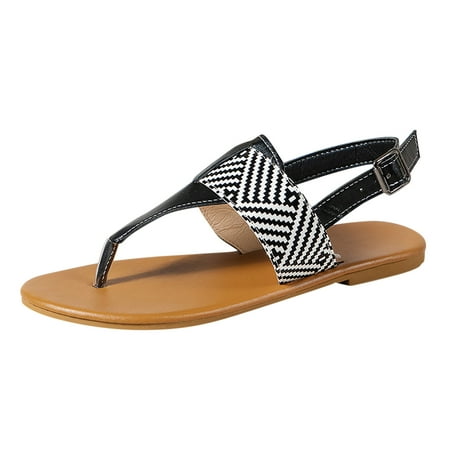 

Qufokar Flip Flop Wedges for Women Women Sandals 6 Sandals for Women Ladies Flip Flops Flat Sandals Buckle Rome Shoes Colorblock Flat Thong Sandals