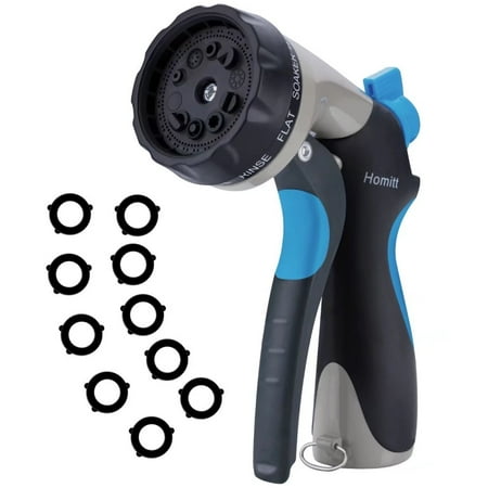 - Homitt 10 Pattern Hose Nozzle, Metal Garden Hose Spray Nozzle with Slip Resistant Rubberized Grip and 10 Washers for Garden Life and Washing Car and Pet