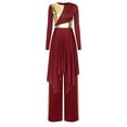 thumbnail image 3 of Kaerm Women Praise Dance Outfit Metallic Color Block Worship Dance Dress With Pants Liturgical Dancewear Burgundy XL, 3 of 7