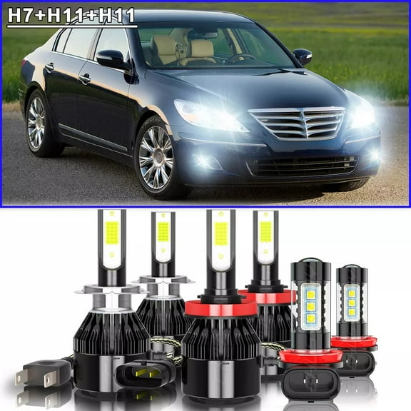 For 2009 2010 2011-2014 Hyundai Genesis - LED Headlight H-Lo Beam   Fog Light Bulbs Kit 6000K White 6x