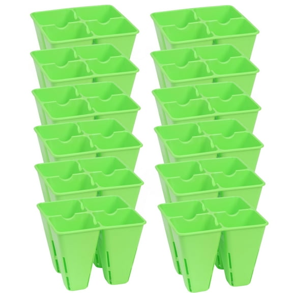 SUNPACK Plastic Seed Starting 4-Cell Square Plug Insert, Green, 5" (Pack of 12)