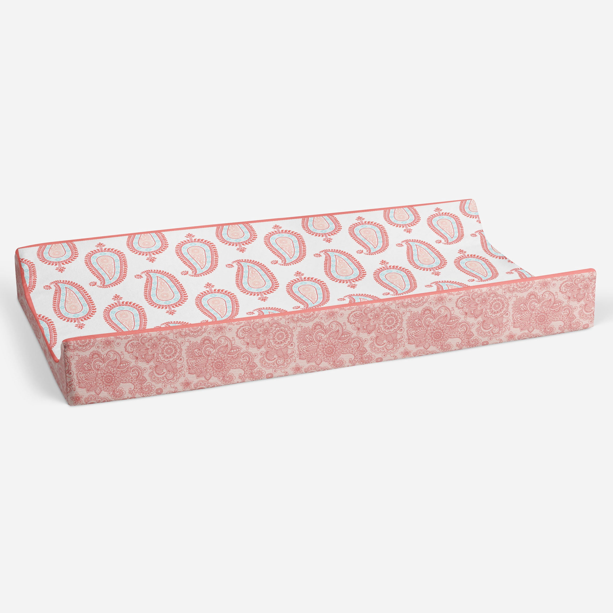 Bacati - Paisley Sophia Coral/Aqua Girls Quilted Changing Pad Cover