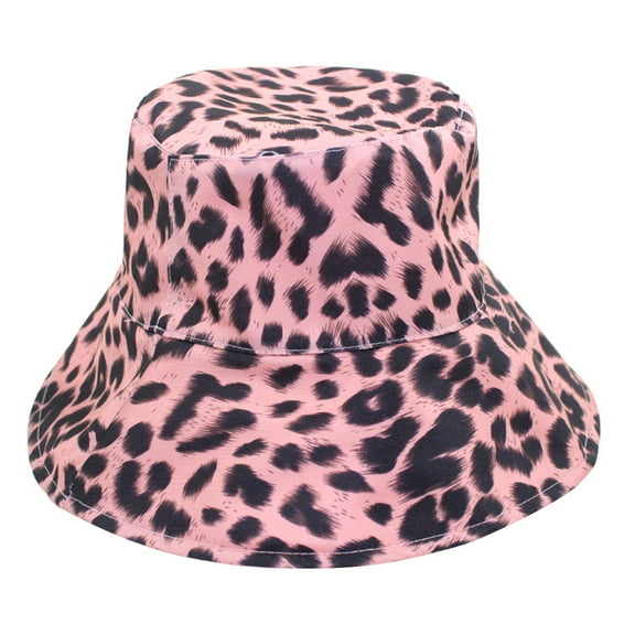 COSMOBETTY 1Pack Reversible Bucket Hat Leopard Print Nylon Sun Protection Retro Headwear Pink 11.0x7.1in