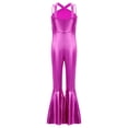 thumbnail image 4 of YiZYiF Kids Girls Sleeveless Metallic Jazz Disco Dance Jumpsuit Bell Bottom 70s Party Stage Performance Outfit Hot Pink 12, 4 of 7