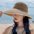 thumbnail image 2 of Sombrero de copa vacío para mujer: Sombrero de paja de ala ancha Sombrero de protección solar Gorra de playa de pescador, 2 of 4