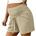 thumbnail image 5 of Bxsruta Maternity Cotton Shorts High Waist Smocked Waistband with Pockets Drawstring Summer Casual Shorts, 5 of 8