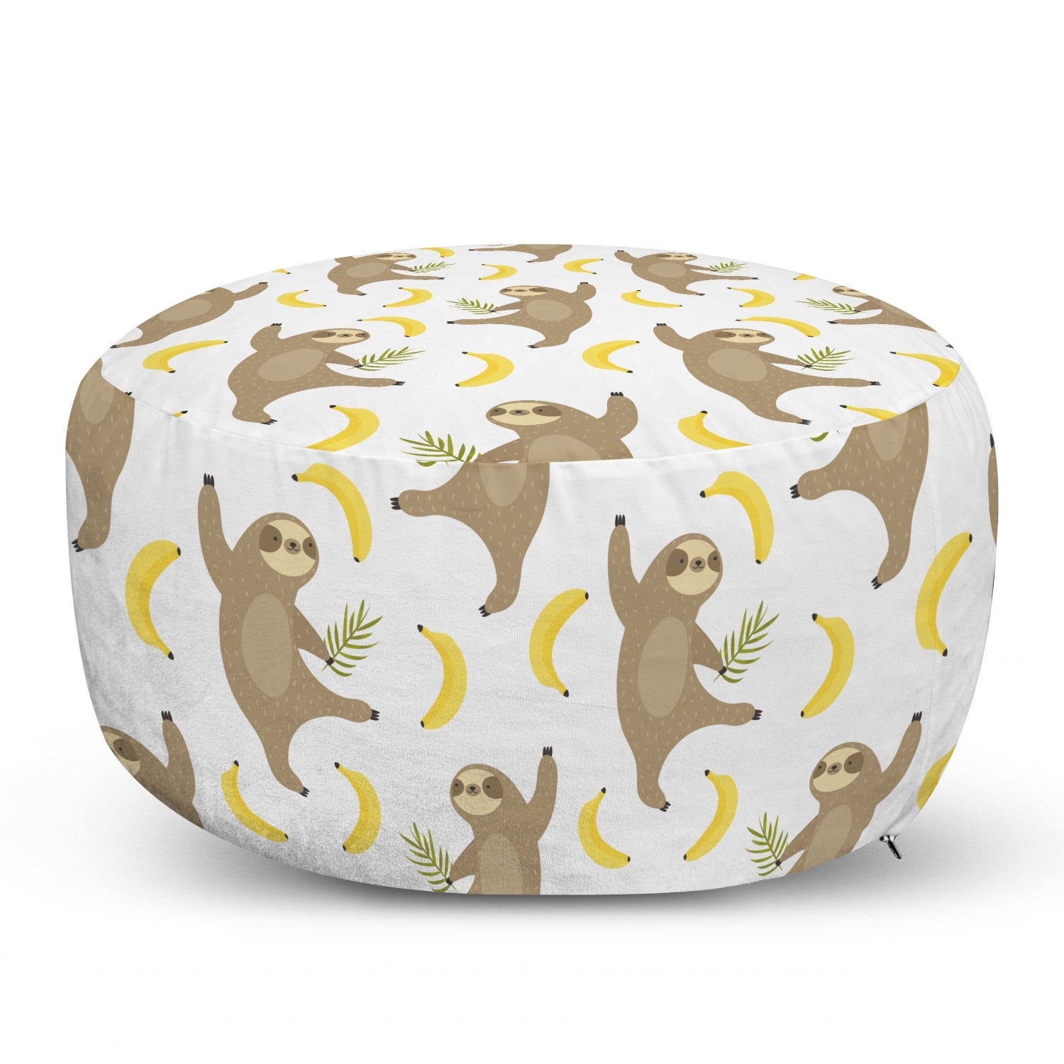 Sloths Pouf Cover with Zipper, Tropical Print of Dancing Sloths and ...