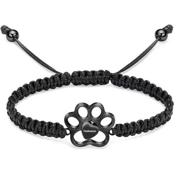 Paw Print Urn Bracelet for Pets Ashes Braided Rope Adjustable Dog Cat Cremation Bangle Locket Memorial Ashes Holder Keepsake Jewelry for Men Women